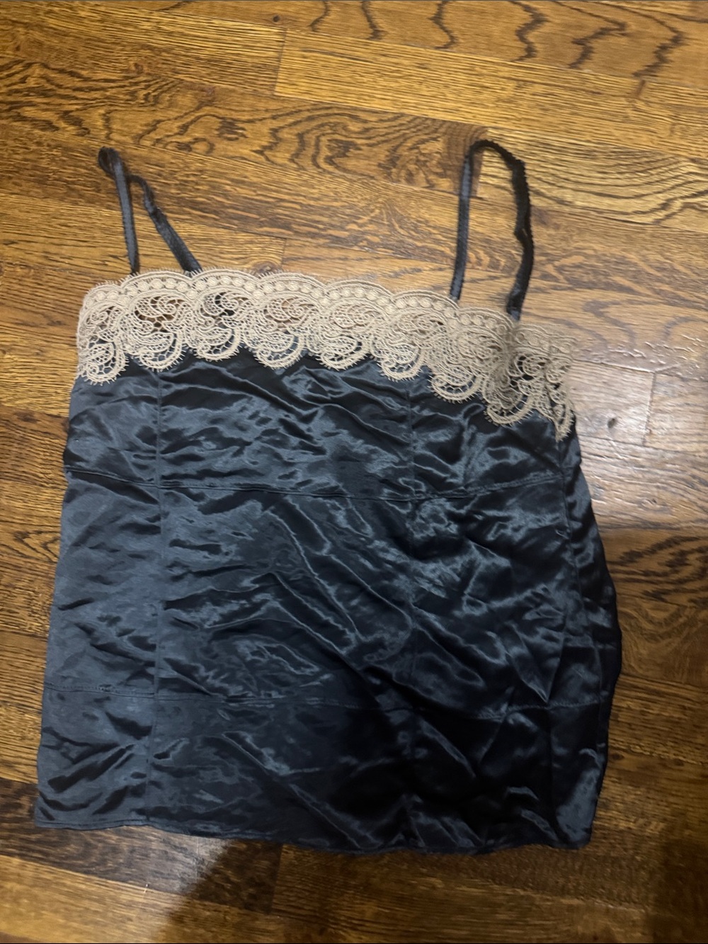 Zara Black Satin Chemise with Cream Lace Trim